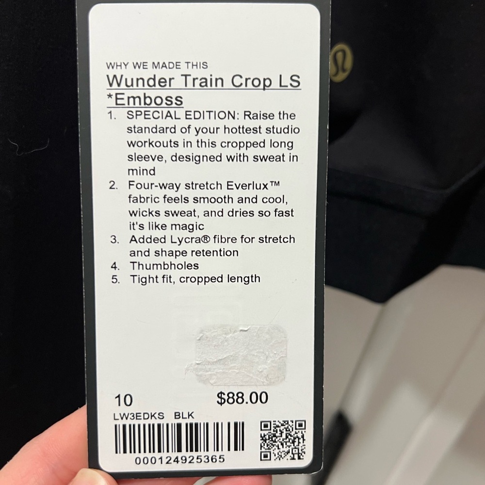 #1 Lululemon NWT Wunder Train Cropped Long Sleeve *Special Edition Black Sz 10 - Picture 10 of 10